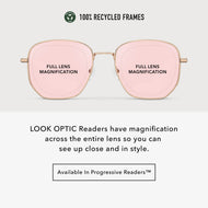 GN11GLP10, GN11GLP15, GN11GLP20, GN11GLP25, GN11GLP30 - Rounded square glasses with a gold finish and pink tinted lenses.
