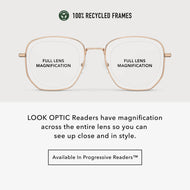 GN11GLD10, GN11GLD15, GN11GLD20, GN11GLD25, GN11GLD30 - Rounded square glasses with a polished gold frame and clear lenses.