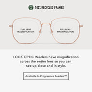 GN11SRG10, GN11SRG15, GN11SRG20, GN11SRG25, GN11SRG30 - Rounded square glasses with shiny rose gold frames and clear lenses.