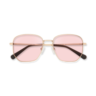 
Rose gold aviator sunglasses with pink lenses, dark tortoiseshell temples, and a double bridge.