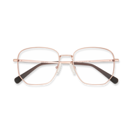 
Rose gold square eyeglasses with gradient gray lenses and dark tortoiseshell temple tips.