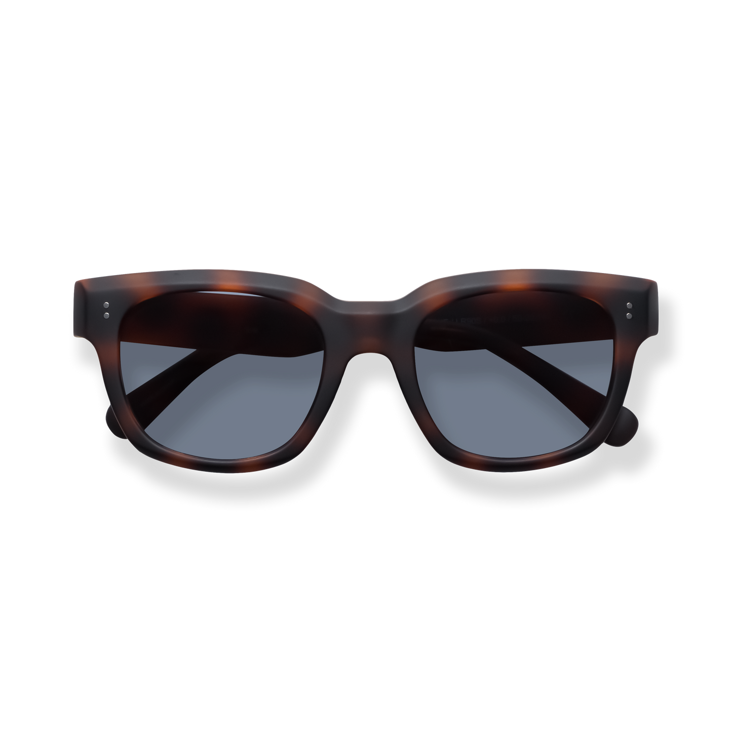 
Tortoiseshell square sunglasses with dark gray lenses and black temple tips.