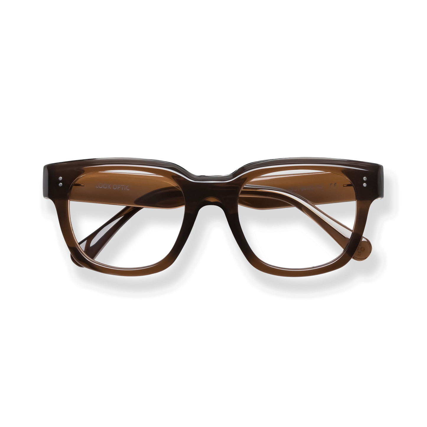 
Tortoiseshell rectangular reading glasses with clear lenses and gold accents.