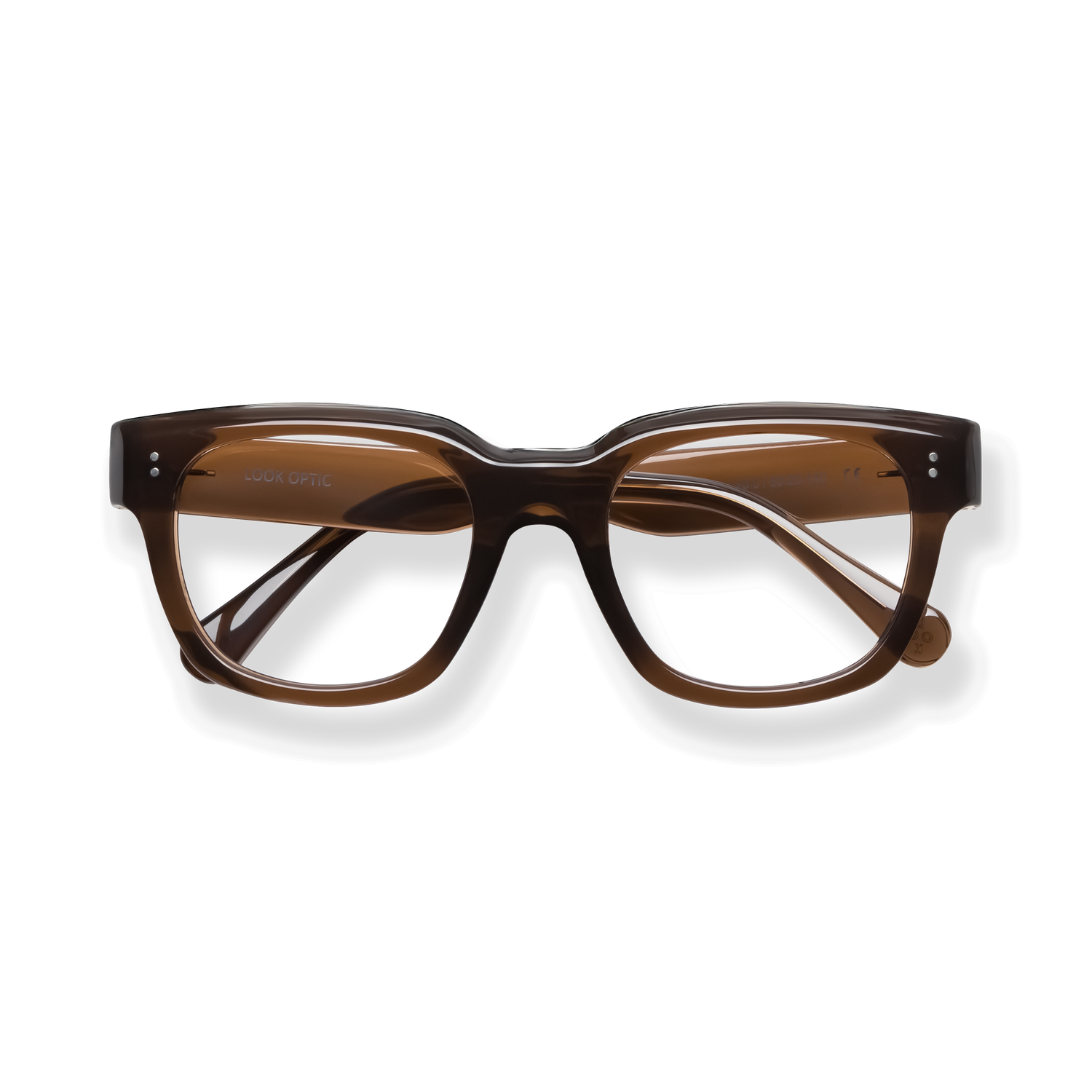 
Tortoiseshell rectangular reading glasses with clear lenses and gold accents.
