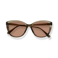 
Brown cat-eye sunglasses with translucent tortoiseshell frames and tinted lenses.