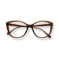 
Tortoiseshell cat-eye reading glasses with brown arms and clear lenses.