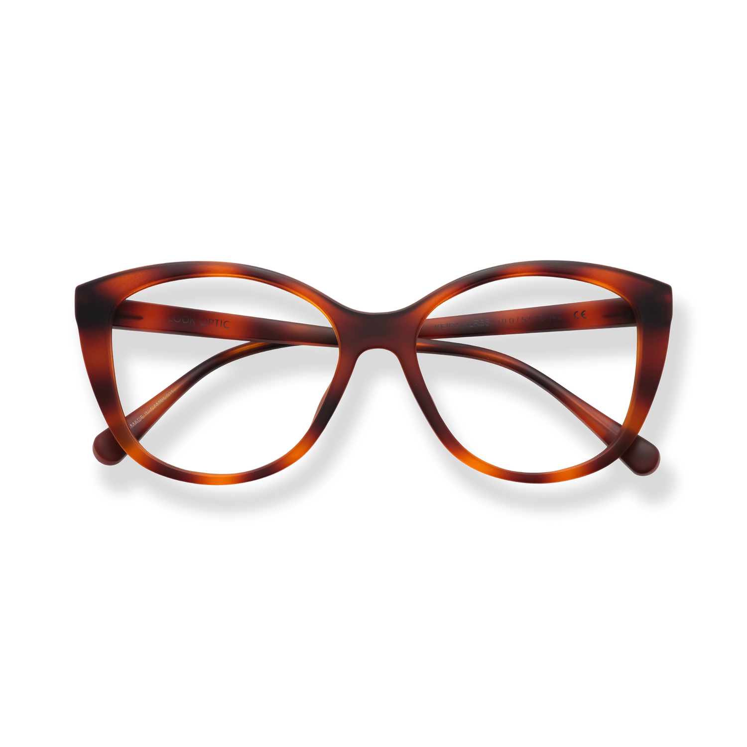 
Tortoiseshell cat-eye eyeglasses with a warm brown gradient frame.