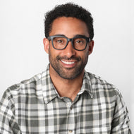 LA41PBLK10, LA41PBLK15, LA41PBLK20, LA41PBLK25, LA41PBLK30 - Square black frames with clear lenses worn by a person.