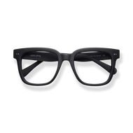 
Black square-frame reading glasses with a matte finish and wide temples.