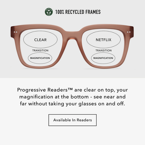 LA40PCHA10, LA40PCHA15, LA40PCHA20, LA40PCHA25, LA40PCHA30 - Square champagne eyeglasses with a translucent brown finish and clear lenses.