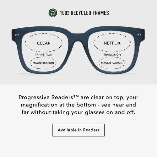 LA40PNAV10, LA40PNAV15, LA40PNAV20, LA40PNAV25, LA40PNAV30 - Square navy frames with a dark finish and clear lenses.