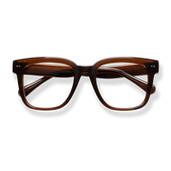 
Tortoiseshell square-frame eyeglasses with a glossy finish and double silver rivets.