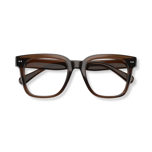 
Tortoiseshell square-frame eyeglasses with a glossy finish and double silver rivets.