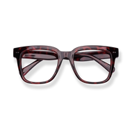 
Dark tortoiseshell rectangular eyeglasses with clear lenses.