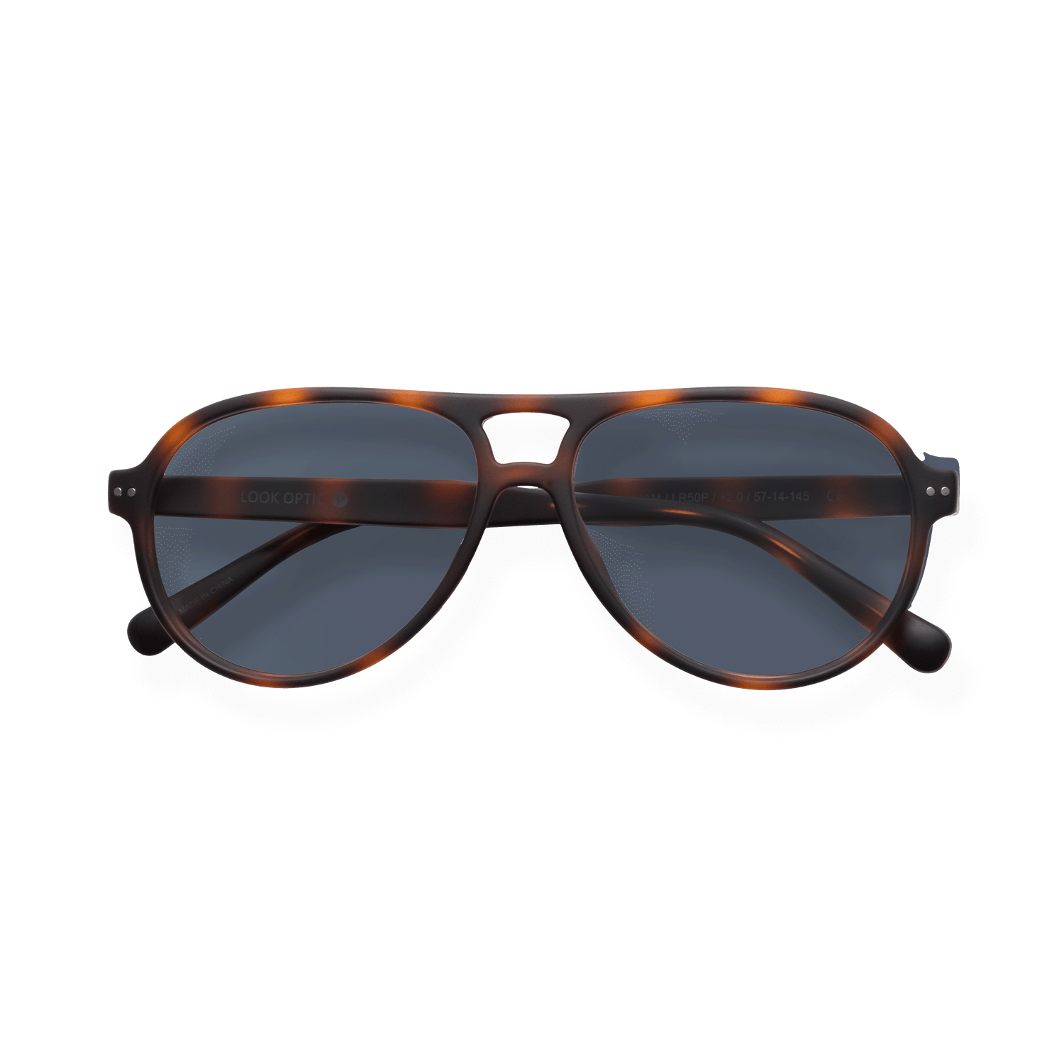 
Tortoiseshell aviator sunglasses with dark gradient lenses and a double bridge.