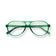 
Green rectangular eyeglasses with clear lenses and subtle tortoiseshell accents.