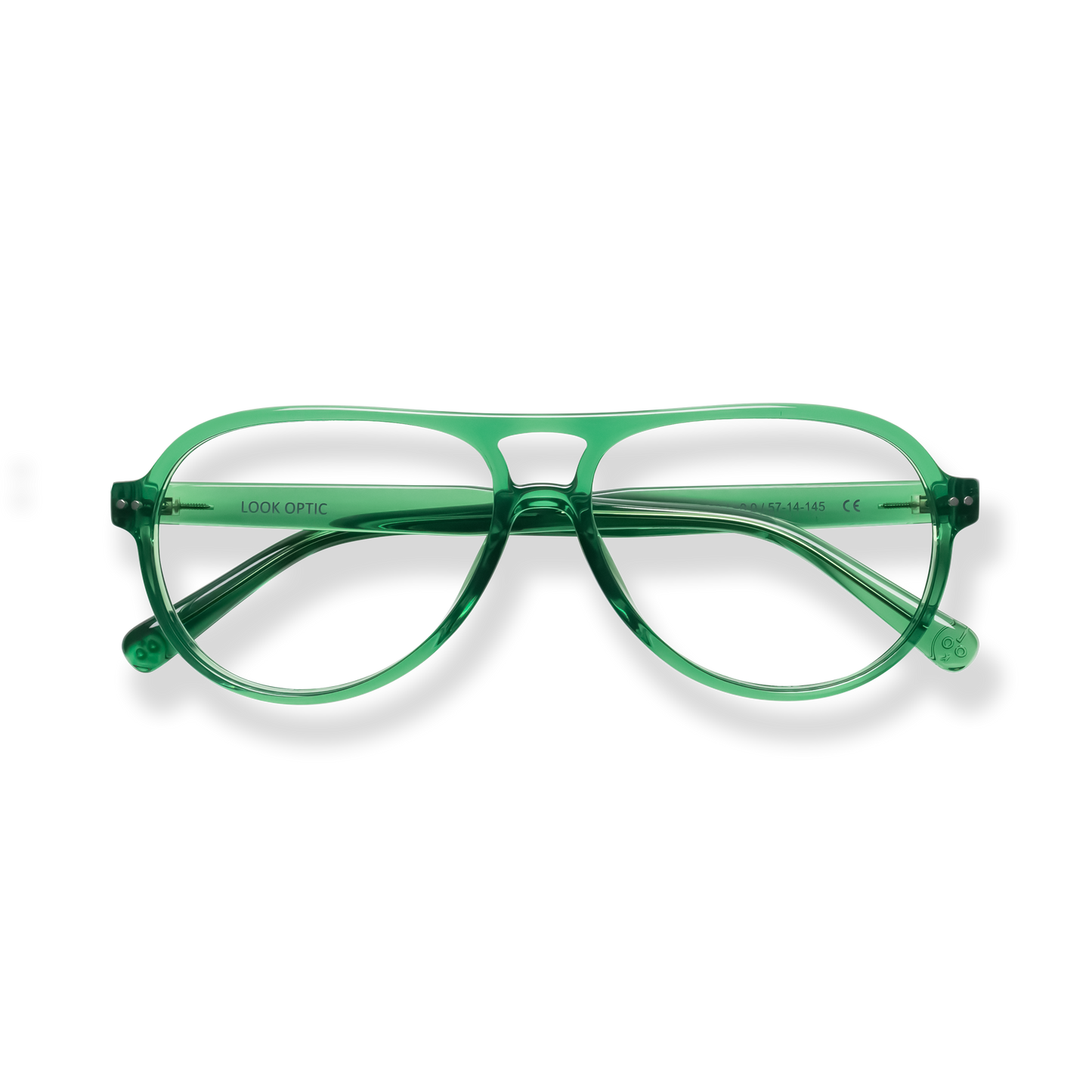 
Green rectangular eyeglasses with clear lenses and subtle tortoiseshell accents.