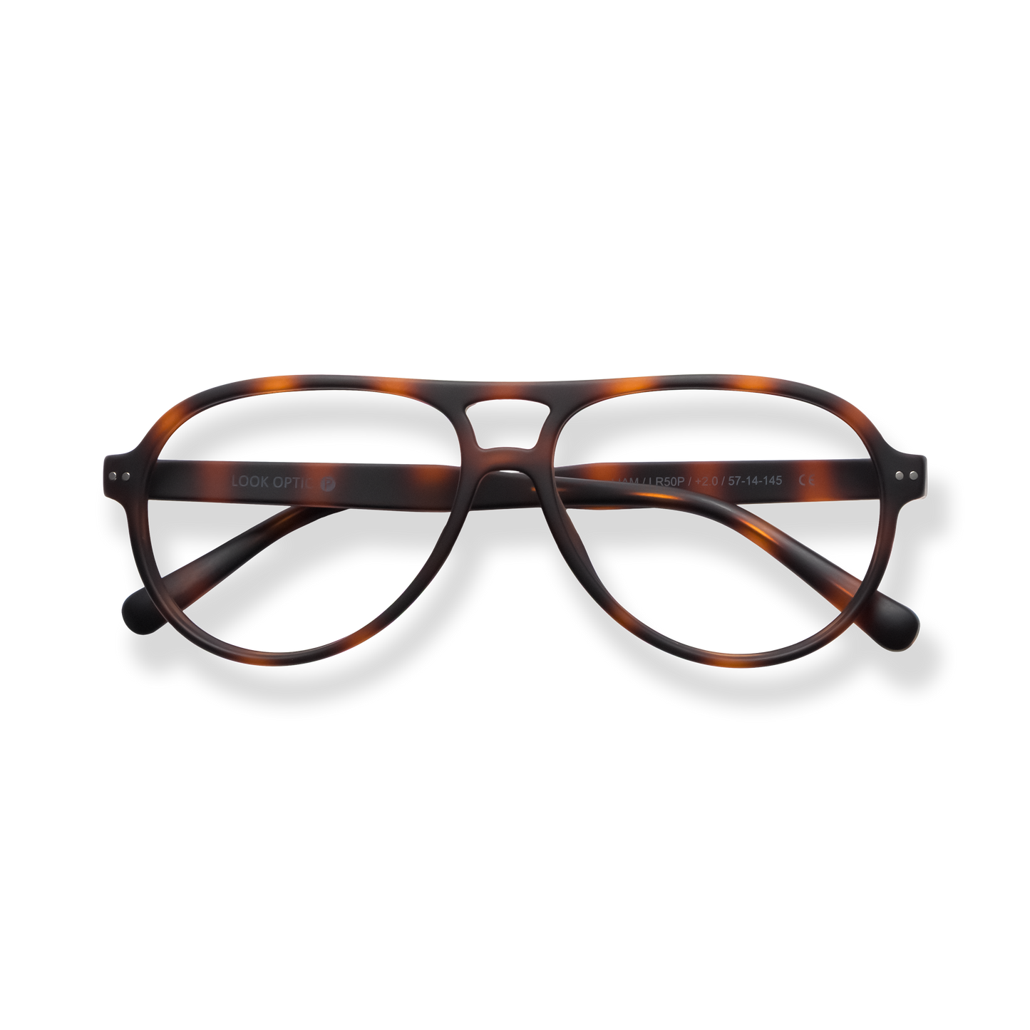 
Tortoiseshell rectangular eyeglasses with rounded lenses and a double bridge.