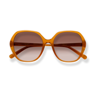 
Amber oversized sunglasses with brown lenses and rounded frames.