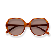 
Brown oversized sunglasses with gradient lenses and a translucent amber frame.