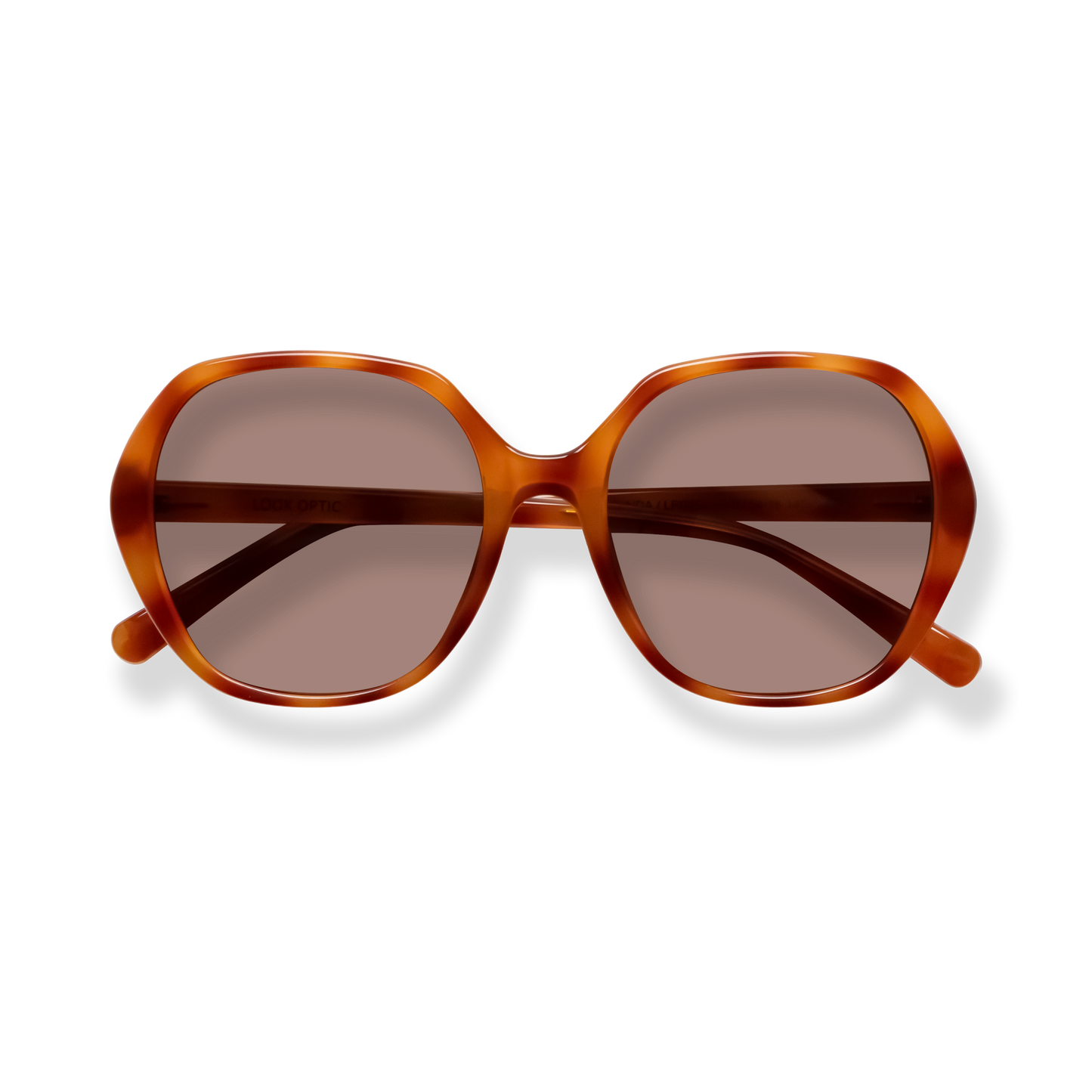 
Brown oversized sunglasses with gradient lenses and a translucent amber frame.