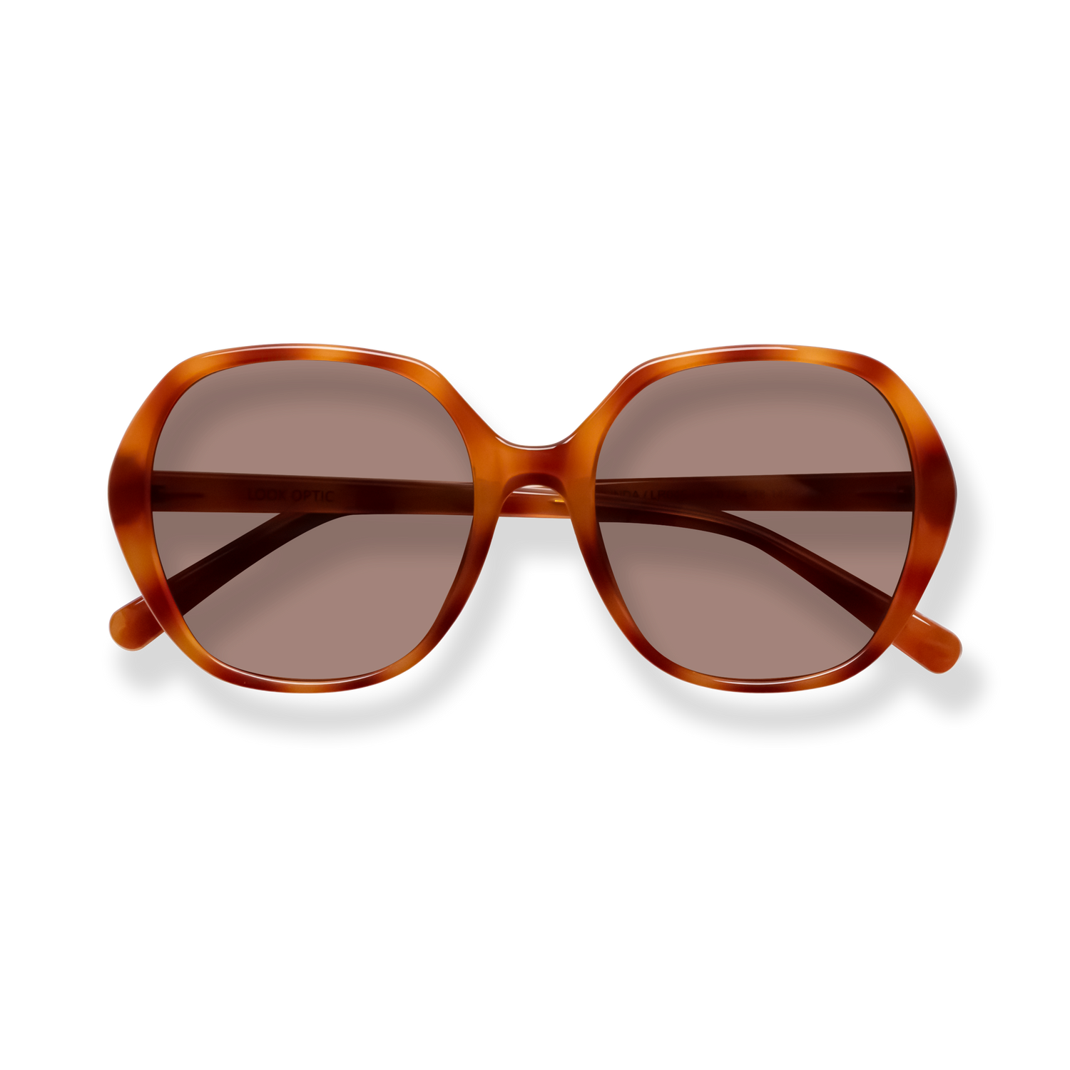
Brown oversized sunglasses with gradient lenses and a translucent amber frame.