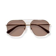 
Brown aviator sunglasses with gold-tone frames and double bridge.
