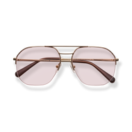 
Rose gold aviator sunglasses with pink-tinted lenses and double bridge.