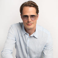 MU35PSIB10, MU35PSIB15, MU35PSIB20, MU35PSIB25, MU35PSIB30 - Square silver blue tinted glasses with a person wearing them