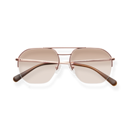 
Rose gold aviator sunglasses with brown gradient lenses and tortoiseshell temple tips.