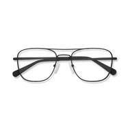 
Matte black aviator-style eyeglasses with a double bridge and clear lenses, folded and shown from above.