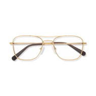 
Gold aviator-style eyeglasses with a double bridge and clear lenses, folded and shown from above.