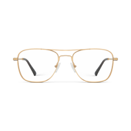 
Gold aviator-style eyeglasses with a double bridge and clear lenses.