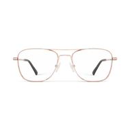 
Shiny rose gold aviator-style eyeglasses with a double bridge and clear lenses.