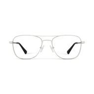 
Silver aviator-style eyeglasses with a double bridge and clear lenses.