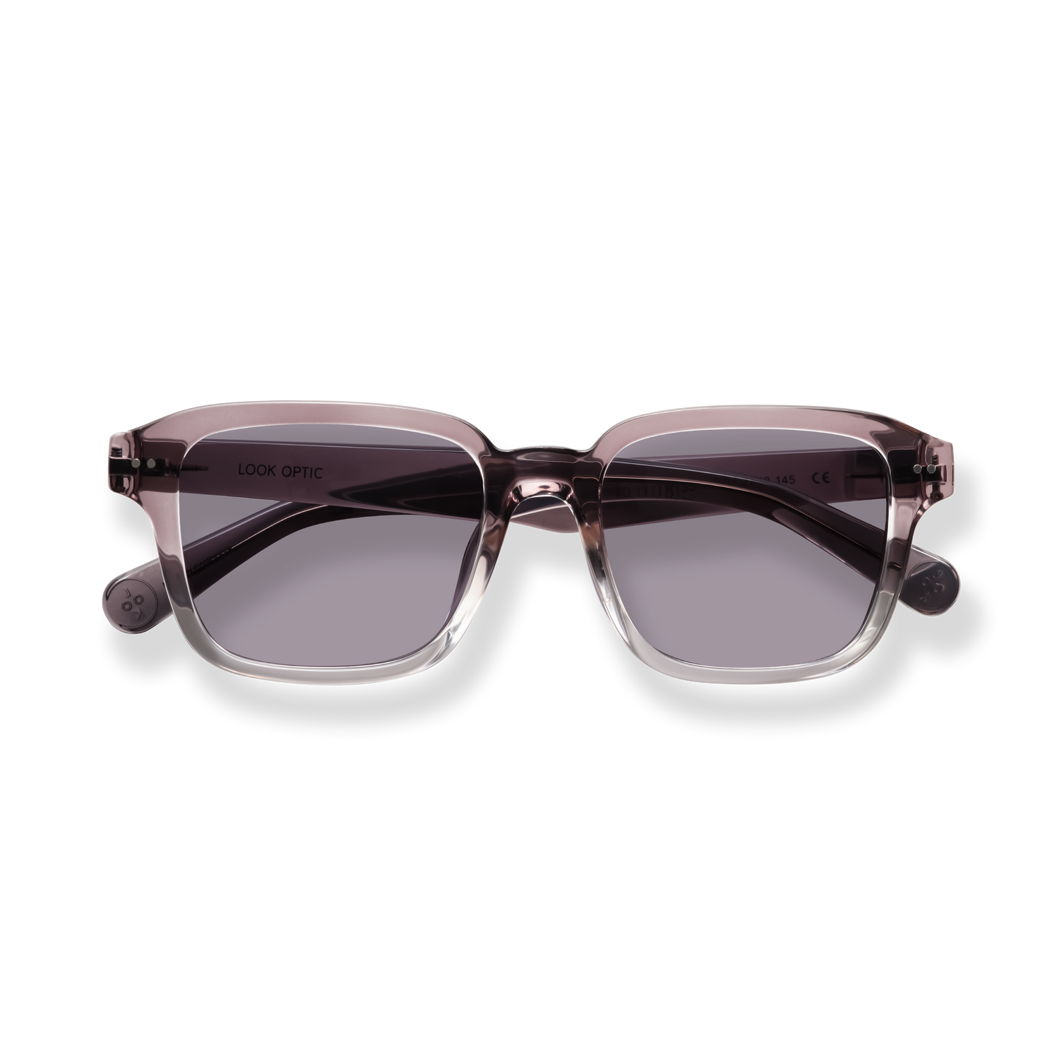 
Translucent brown square-frame glasses with dark gradient lenses.