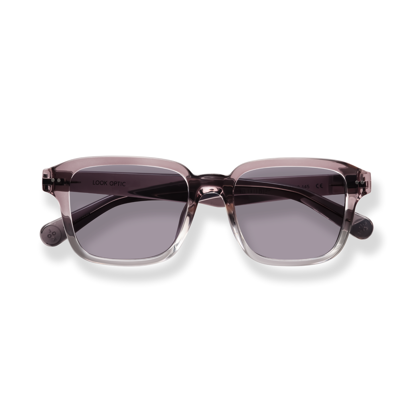 
Translucent brown square-frame glasses with dark gradient lenses.