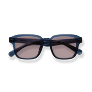 
Blue tortoiseshell sunglasses with dark gradient lenses and a thick rectangular frame.