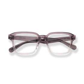 AR13SGC10, AR13SGC15, AR13SGC20, AR13SGC25, AR13SGC30 - Translucent taupe rectangular reading glasses with a double bridge and clear lower frames.