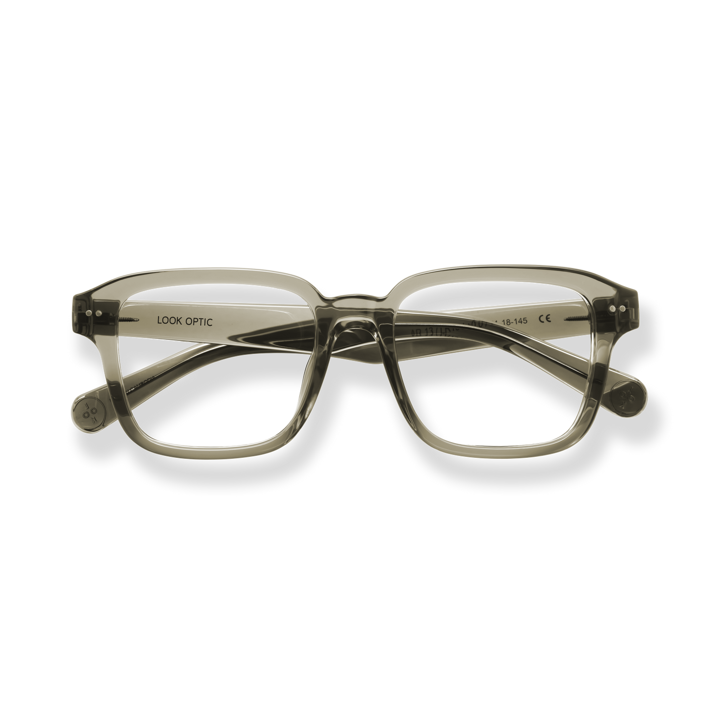 
Clear gray square-frame reading glasses with metal temple accents.