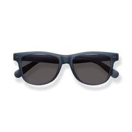 
Dark blue square-frame sunglasses with gray lenses and rounded temple details.