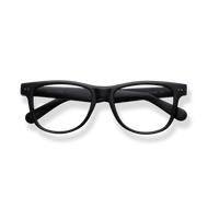 
Black rectangular reading glasses with rounded lenses and subtle silver accents.
