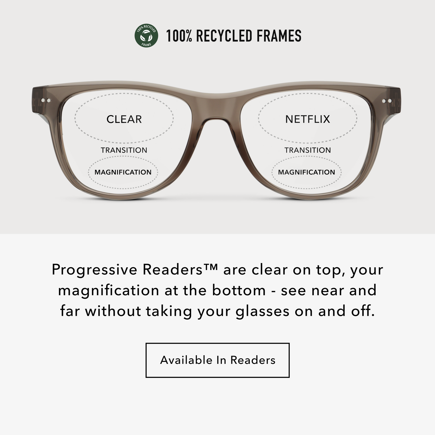 SU30PSSM10, SU30PSSM15, SU30PSSM20, SU30PSSM25, SU30PSSM30 - Rectangle glasses with shiny smoke translucent frames and clear lenses.
