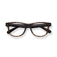 
Tortoiseshell rectangular reading glasses with dark lenses and gray temple accents.