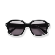 
Black oversized square sunglasses with dark gradient lenses.