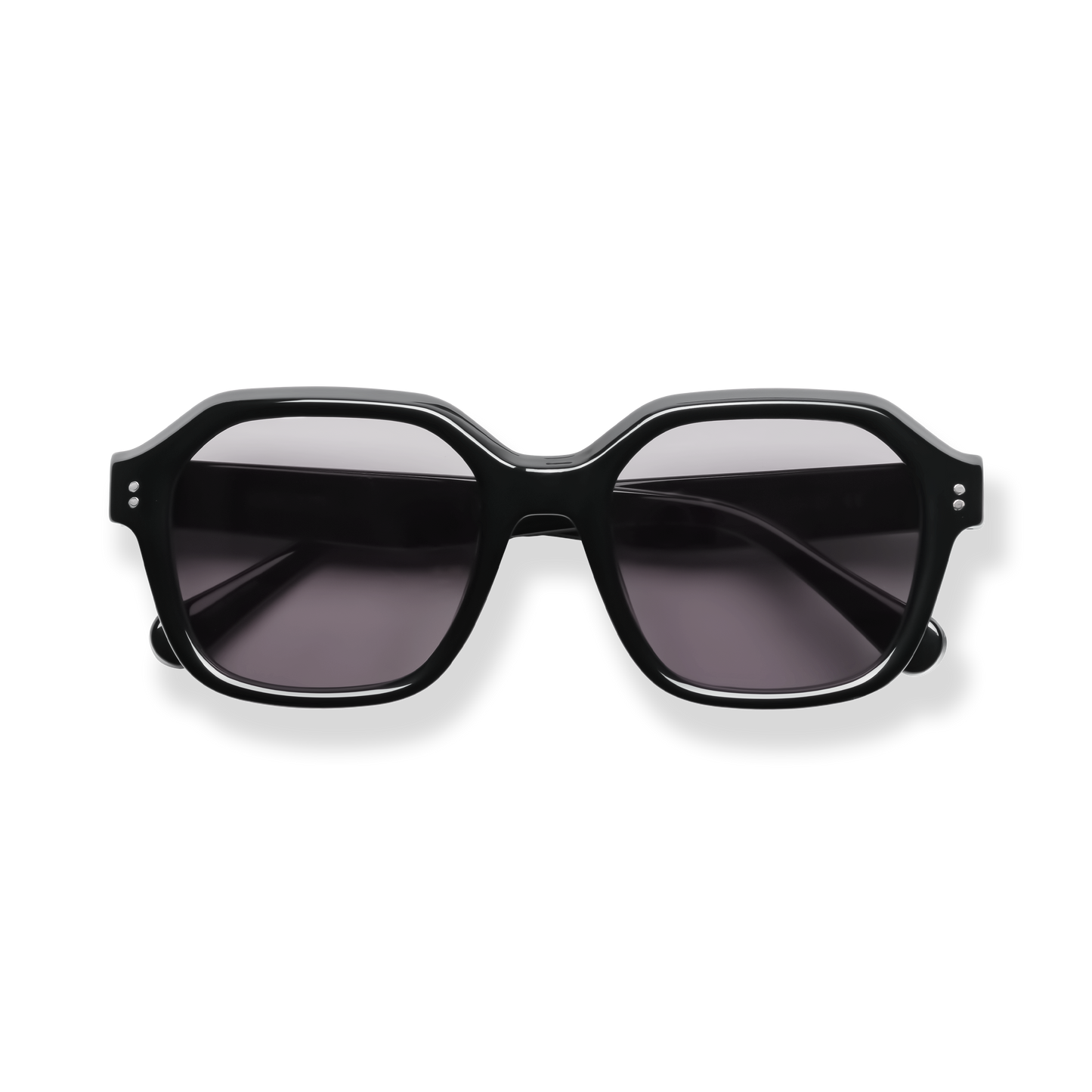 
Black oversized square sunglasses with dark gradient lenses.