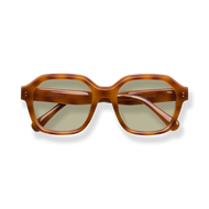 
Tortoiseshell square reading glasses with translucent lenses and silver hinge details.